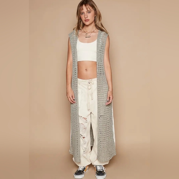 POL Boho Sleeveless lace crochet long cardigan/duster - Picture 4 of 5